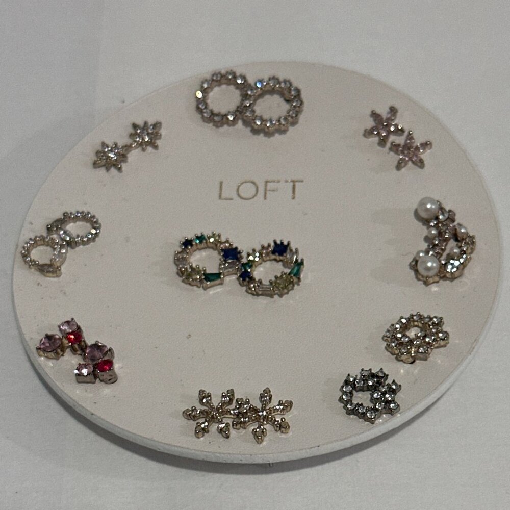 ✨💎 LOFT Multi Earring Set – Crystal Studs, Pearl, Floral, Infinity – NEW Never